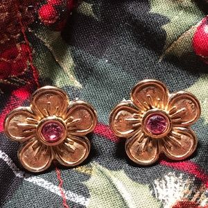 Earrings Flower with Pink Rhinestone D5🌸